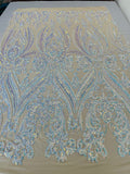 BIG DAMASK SEQUIN ON STRETCH MESH FABRIC (By The Yard)