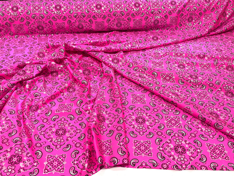 Neon Pink 58/59" Wide Bandana Print on Lycra 4 Way Stretch  Spandex, Sold By The Yard.