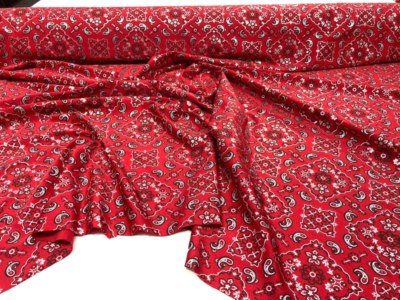 Red 58/59" Wide Bandana Print on Lycra 4 Way Stretch  Spandex, Sold By The Yard.