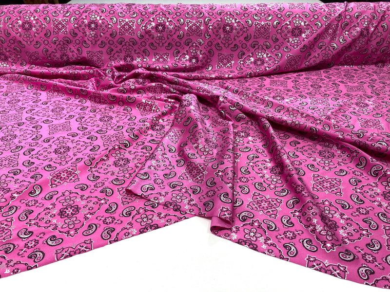 Candy Pink 58/59" Wide Bandana Print on Lycra 4 Way Stretch  Spandex, Sold By The Yard.