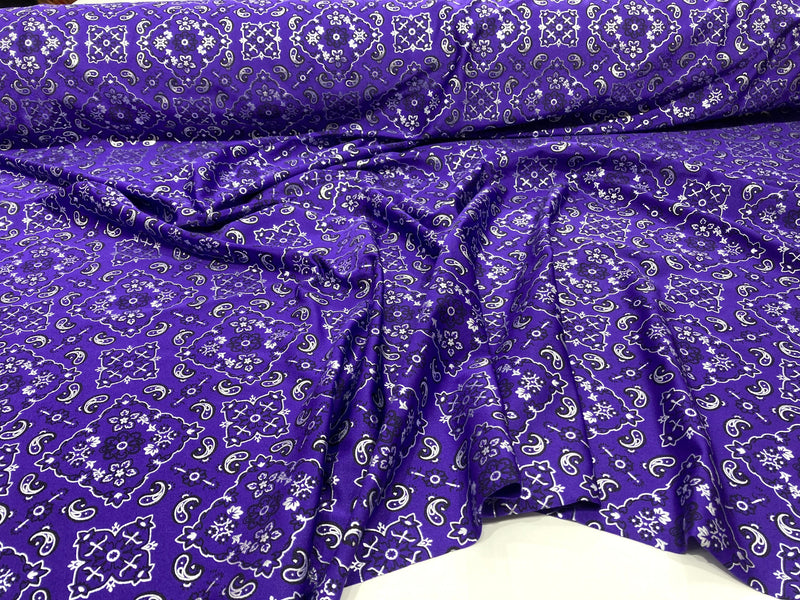 Purple 58/59" Wide Bandana Print on Lycra 4 Way Stretch  Spandex, Sold By The Yard.