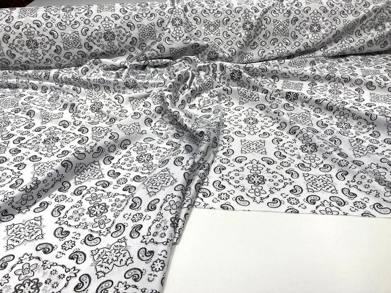 White 58/59" Wide Bandana Print on Lycra 4 Way Stretch  Spandex, Sold By The Yard.