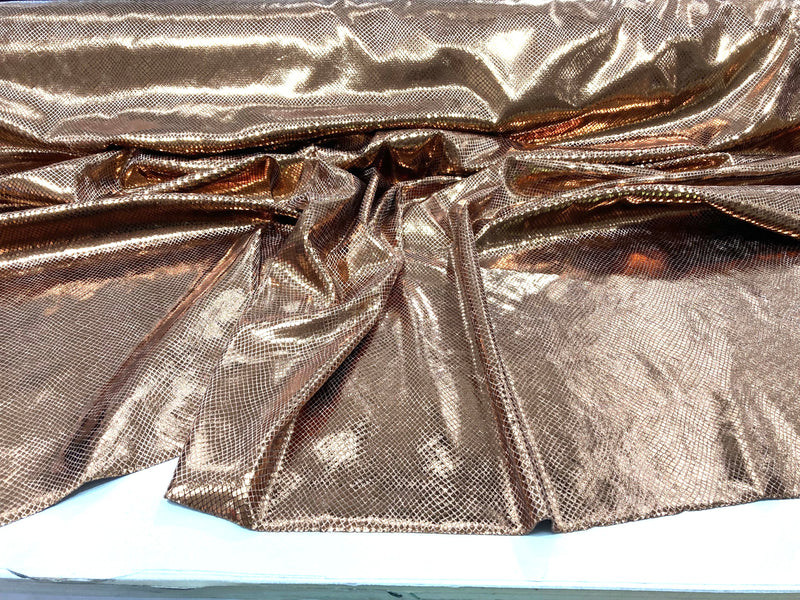 Copper Illusion Venom Snake Skin, Stretch Velvet Iridescent Spandex Fabric - Sold By The Yard.