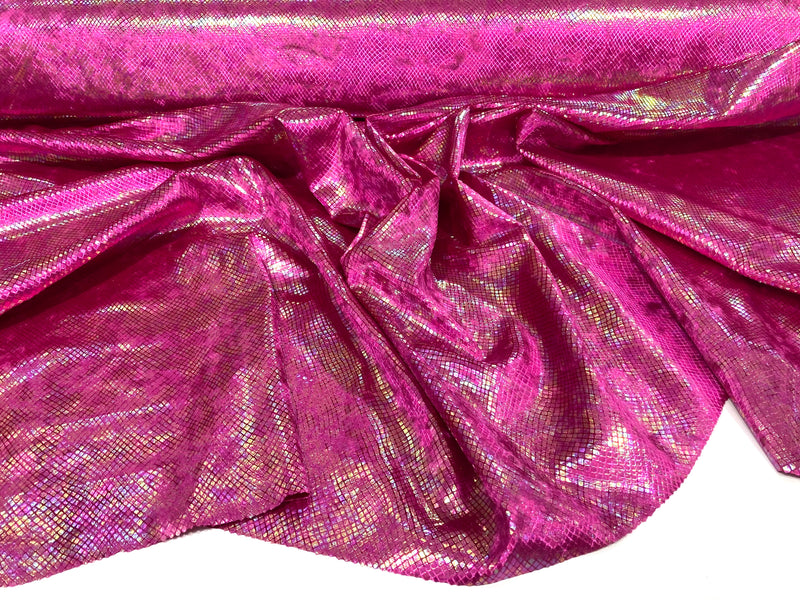 Magenta Illusion Venom Snake Skin, Stretch Velvet Iridescent Spandex Fabric - Sold By The Yard.