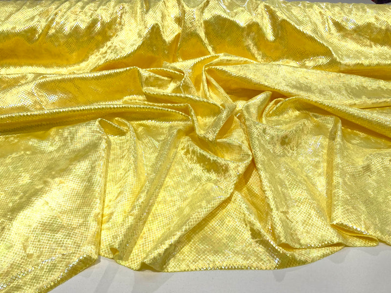 Yellow Illusion Venom Snake Skin, Stretch Velvet Iridescent Spandex Fabric - Sold By The Yard.