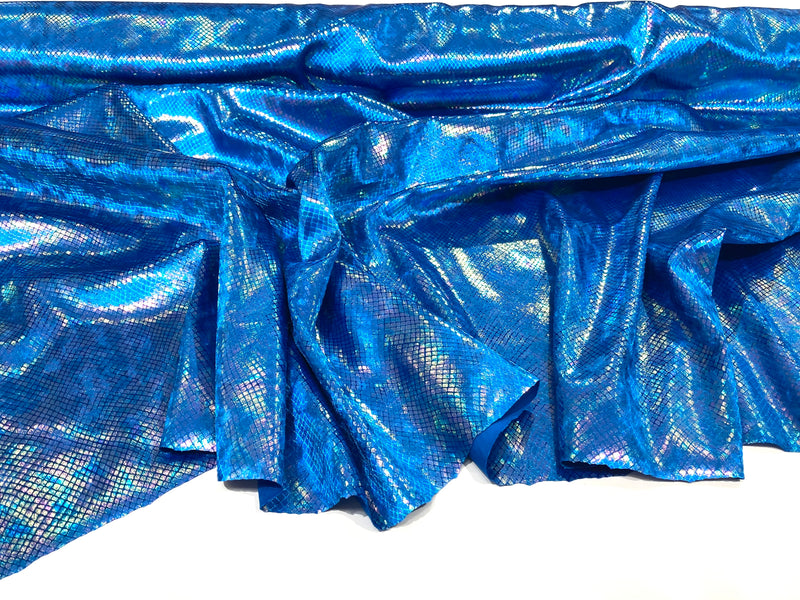 Turquoise Blue Illusion Venom Snake Skin, Stretch Velvet Iridescent Spandex Fabric - Sold By The Yard.