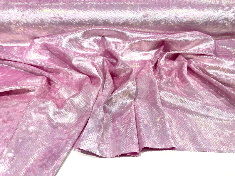 Light Pink lilac Illusion Venom Snake Skin, Stretch Velvet Iridescent Spandex Fabric - Sold By The Yard.