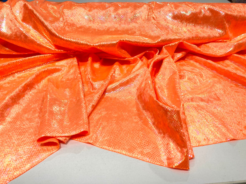 Orange Illusion Venom Snake Skin, Stretch Velvet Iridescent Spandex Fabric - Sold By The Yard.