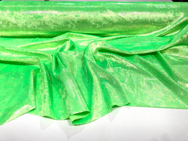 Neon Lime Green Illusion Venom Snake Skin, Stretch Velvet Iridescent Spandex Fabric - Sold By The Yard.