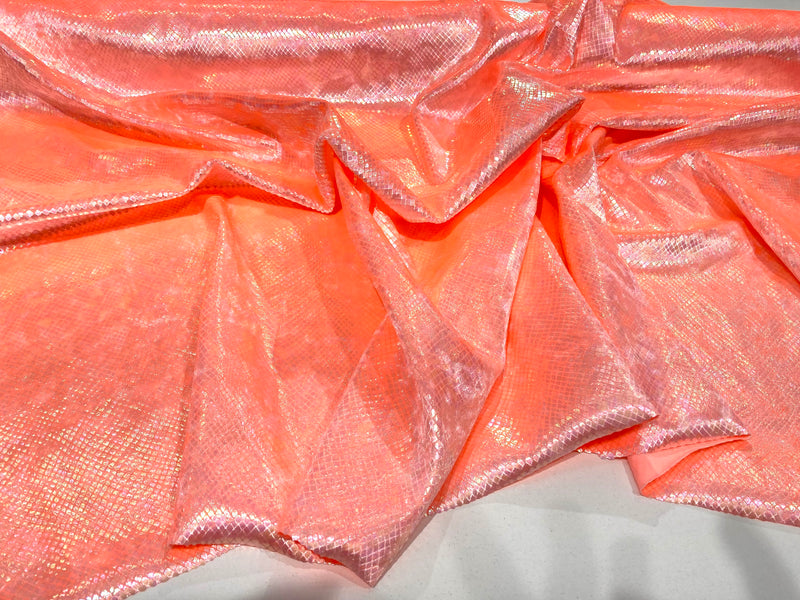 Peach Illusion Venom Snake Skin, Stretch Velvet Iridescent Spandex Fabric - Sold By The Yard.