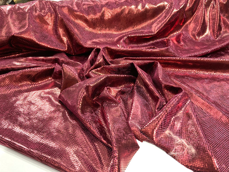 Burgundy Illusion Venom Snake Skin, Stretch Velvet Iridescent Spandex Fabric - Sold By The Yard.