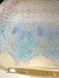 New Royalty sequin design on a 4 way stretch mesh fabric-sold by the yard.