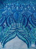 New Royalty sequin design on a 4 way stretch mesh fabric-sold by the yard.