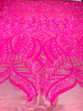 New Royalty sequin design on a 4 way stretch mesh fabric-sold by the yard.