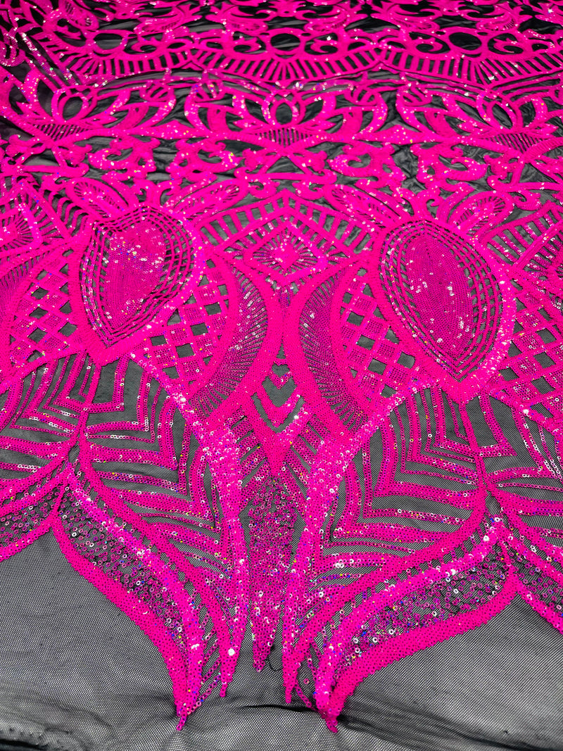 New Royalty sequin design on a 4 way stretch mesh fabric-sold by the yard.