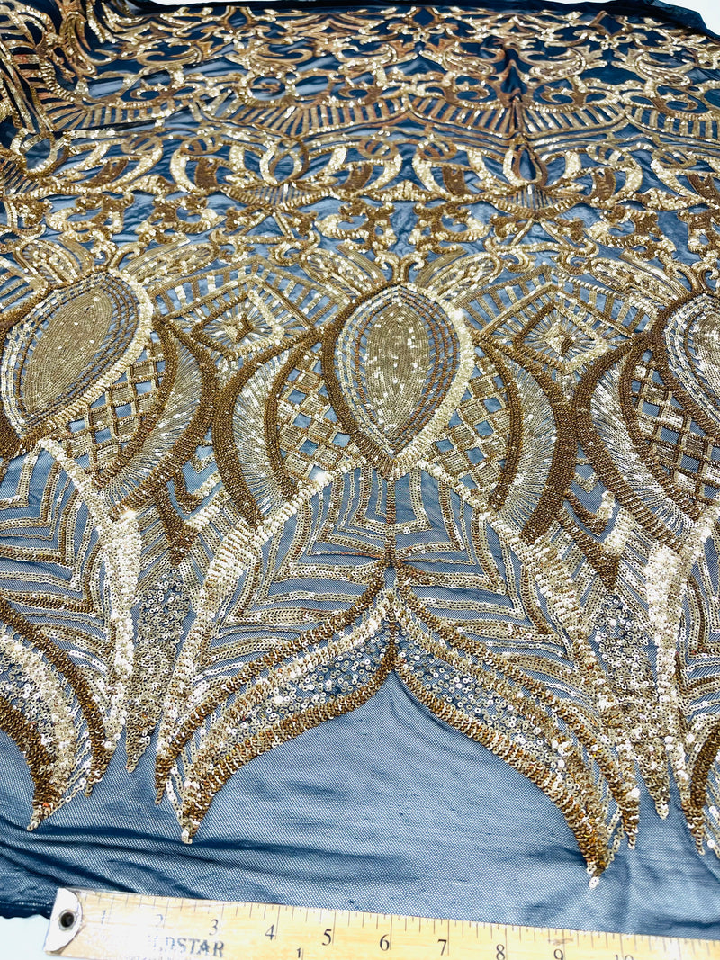 New Royalty sequin design on a 4 way stretch mesh fabric-sold by the yard.