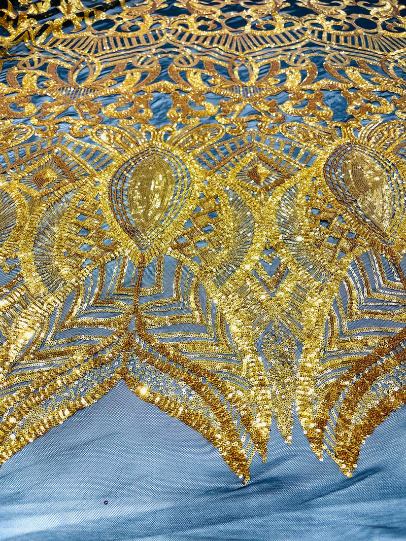 New Royalty sequin design on a 4 way stretch mesh fabric-sold by the yard.