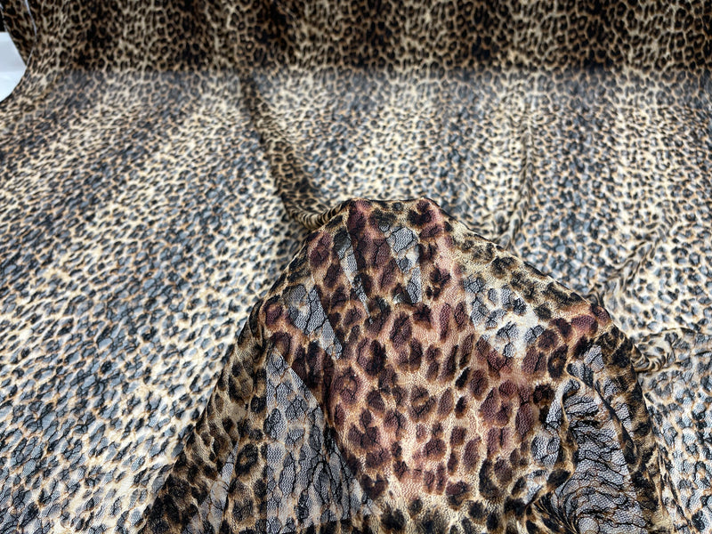 Brown Texture sheer exotic cheetah design print on power mesh 4-way stretch 58/60” Sold by the yard