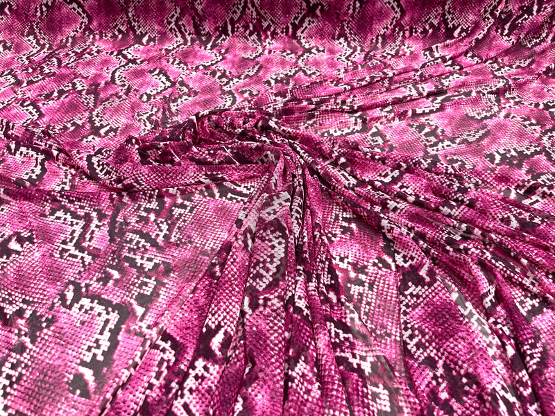 Fuchsia/ Black snake design on a power mesh 4-way stretch 58"-Sold by the yard.