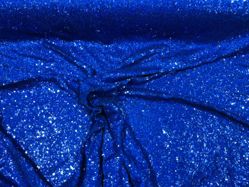 Royal Blue Iridescent Mini Glitz Sequins on a 4 Way Stretch Mesh-Sold By The Yard.