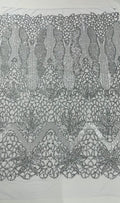 Feather Damask Shiny Sequin Design on a 4 Way Stretch mesh Fabric-Prom Night -Sold by The Yard.