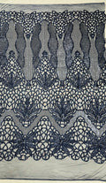 Feather Damask Shiny Sequin Design on a 4 Way Stretch mesh Fabric-Prom Night -Sold by The Yard.