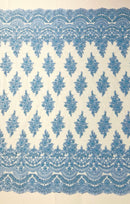 Erin Diamond Beaded Metallic Floral Embroider On a Mesh Lace Fabric-Sold By The Yard