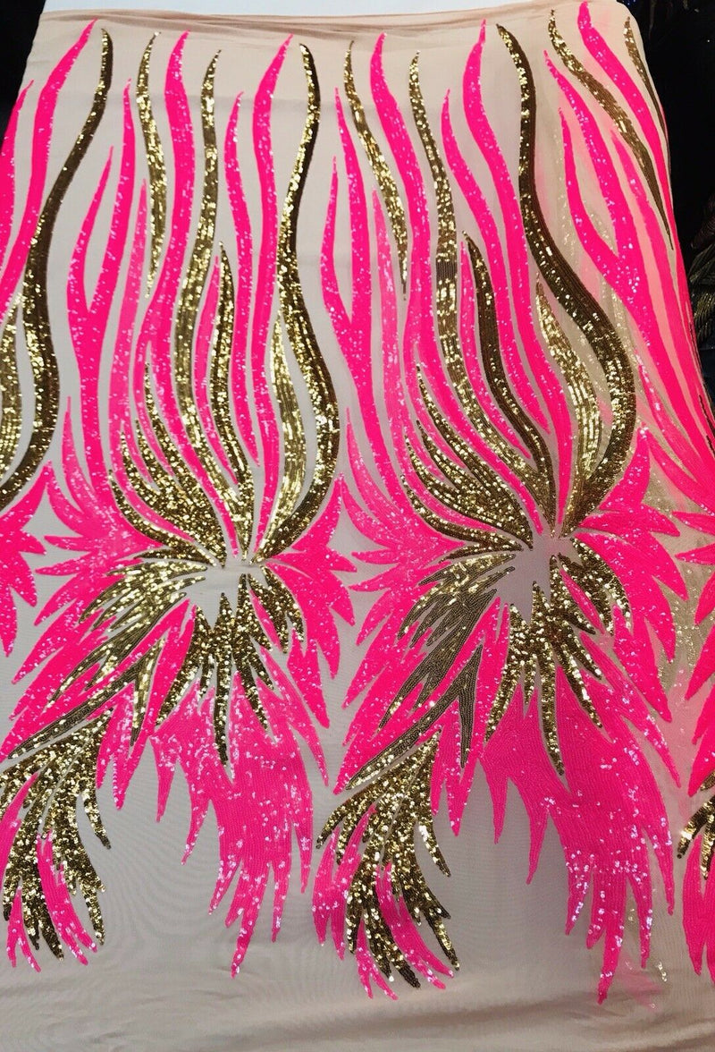 Phoenix sequin design on a 4 way stretch mesh-prom-nightgown-by the yard.