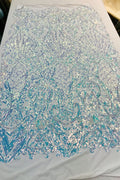 Ariel Damask Sequins Design on a 4 Way Stretch Mesh Fabric- 48/50" Wide- Sold By The Yard.