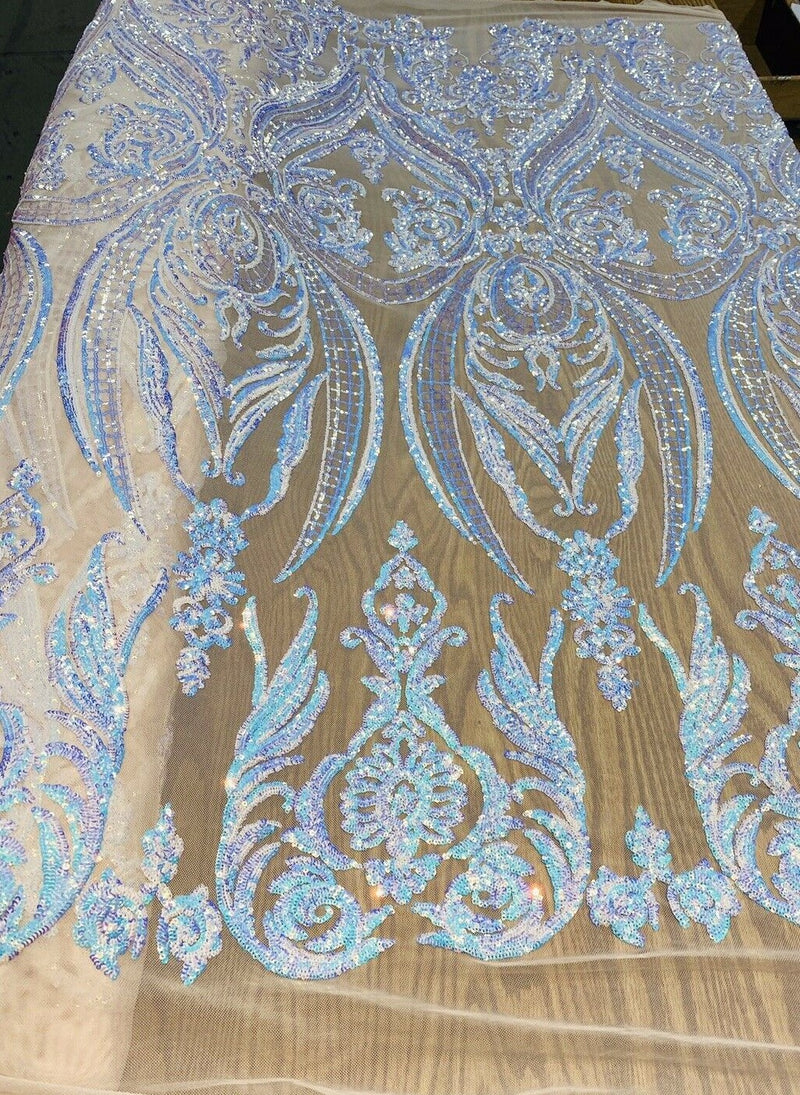 Damask Sequin Design On A 4 Way Stretch Mesh- Sold By The Yard