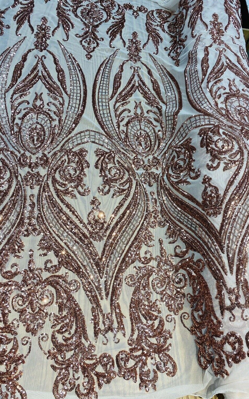 Damask Sequin Design On A 4 Way Stretch Mesh- Sold By The Yard