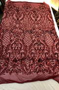 Ariel Damask Sequins Design on a 4 Way Stretch Mesh Fabric- 48/50" Wide- Sold By The Yard.