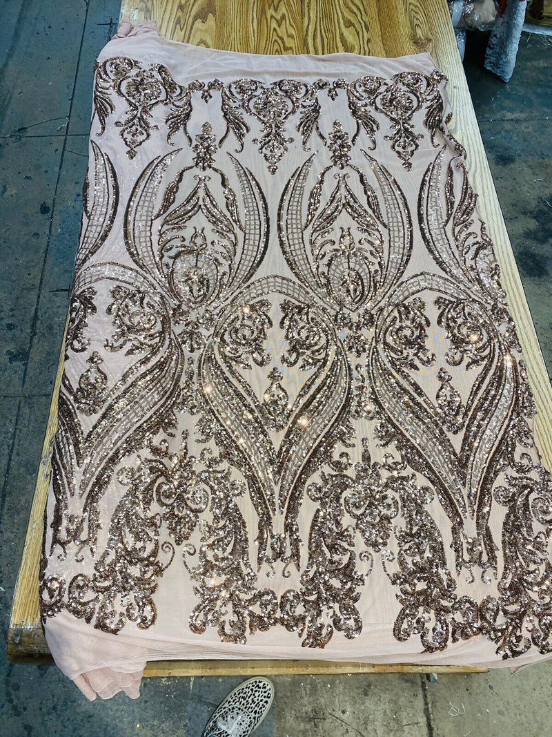 Damask Sequin Design On A 4 Way Stretch Mesh- Sold By The Yard