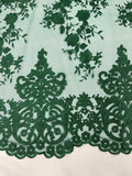 Elegant flower damask flat lace embroidery on a mesh - sold by the yard. - New Creations Fabric & Foam Inc