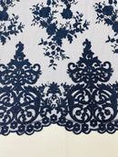 Elegant flower damask flat lace embroidery on a mesh - sold by the yard. - New Creations Fabric & Foam Inc