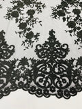 Elegant flower damask flat lace embroidery on a mesh - sold by the yard. - New Creations Fabric & Foam Inc