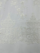 Elegant flower damask flat lace embroidery on a mesh - sold by the yard. - New Creations Fabric & Foam Inc