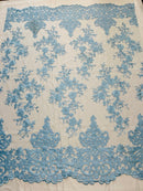 Elegant flower damask flat lace embroidery on a mesh - sold by the yard. - New Creations Fabric & Foam Inc