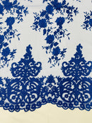 Elegant flower damask flat lace embroidery on a mesh - sold by the yard. - New Creations Fabric & Foam Inc