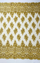 Erin Diamond Beaded Metallic Floral Embroider On a Mesh Lace Fabric - Sold By The Yard - New Creations Fabric & Foam Inc