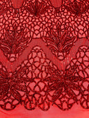 Feather Damask Shiny Sequin Design on a 4 Way Stretch mesh Fabric - Prom Night - Sold by The Yard. - New Creations Fabric & Foam Inc