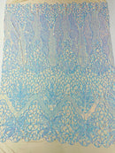 Feather Damask Shiny Sequin Design on a 4 Way Stretch mesh Fabric - Prom Night - Sold by The Yard. - New Creations Fabric & Foam Inc