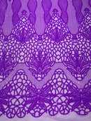 Feather Damask Shiny Sequin Design on a 4 Way Stretch mesh Fabric - Prom Night - Sold by The Yard. - New Creations Fabric & Foam Inc