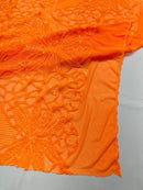 Feather Damask Shiny Sequin Design on a 4 Way Stretch mesh Fabric - Prom Night - Sold by The Yard. - New Creations Fabric & Foam Inc