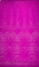 Feather Damask Shiny Sequin Design on a 4 Way Stretch mesh Fabric - Prom Night - Sold by The Yard. - New Creations Fabric & Foam Inc