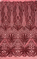 Feather Damask Shiny Sequin Design on a 4 Way Stretch mesh Fabric - Prom Night - Sold by The Yard. - New Creations Fabric & Foam Inc