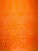 Feather Damask Shiny Sequin Design on a 4 Way Stretch mesh Fabric - Prom Night - Sold by The Yard. - New Creations Fabric & Foam Inc