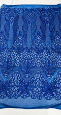 Feather Damask Shiny Sequin Design on a 4 Way Stretch mesh Fabric - Prom Night - Sold by The Yard. - New Creations Fabric & Foam Inc