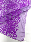 Feather Damask Shiny Sequin Design on a 4 Way Stretch mesh Fabric - Prom Night - Sold by The Yard. - New Creations Fabric & Foam Inc