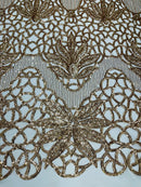 Feather Damask Shiny Sequin Design on a 4 Way Stretch mesh Fabric - Prom Night - Sold by The Yard. - New Creations Fabric & Foam Inc